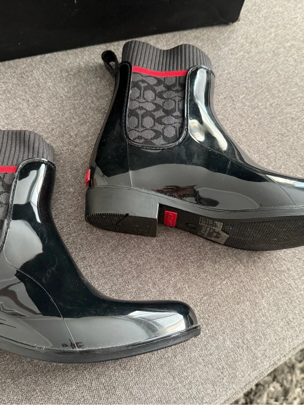 COACH Waterproof Signature Rain Booties Black Size 6 NWT
